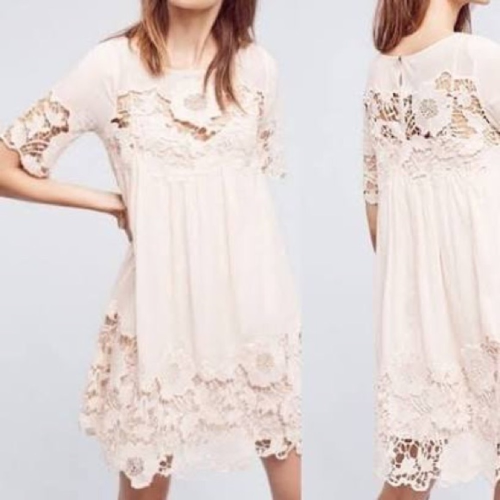 Blush lace detail dress from Anthropologie.